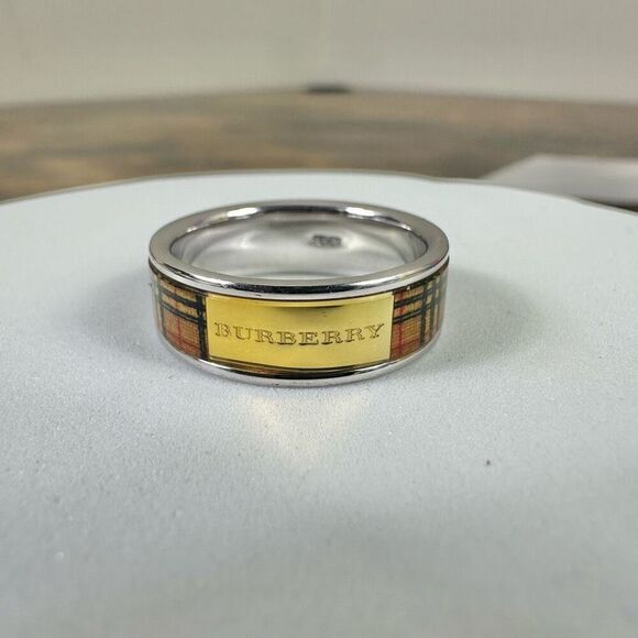 Burberry Nova Check Plaid Sterling Silver Ring Size 8 - Picture 1 of 5
